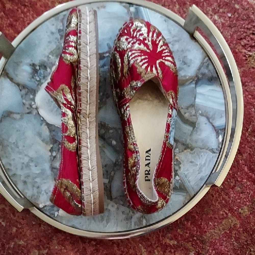 Prada Women's Red and Gold Espadrilles